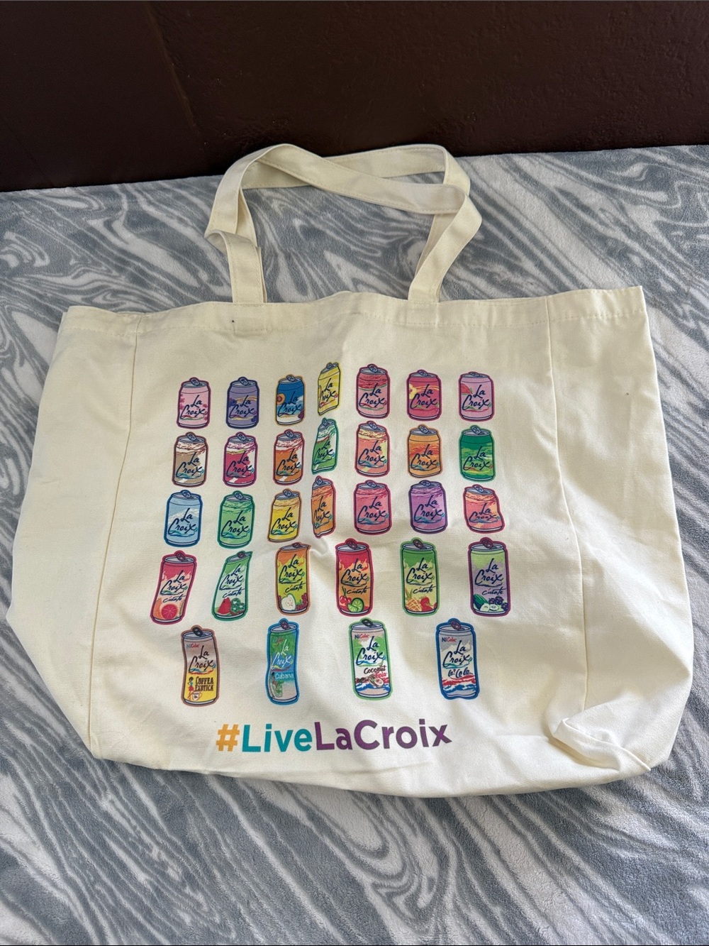LaCroix Canvas Tote Bag - Cream with Colorful Cans